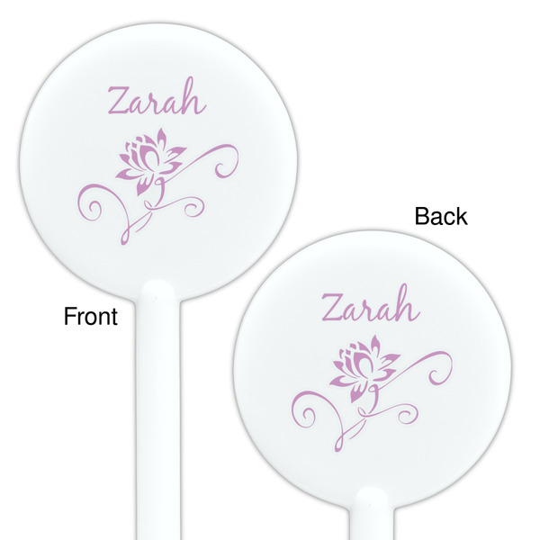 Lotus Flowers White Plastic 5.5" Stir Stick - Double Sided - Round - Front & Back