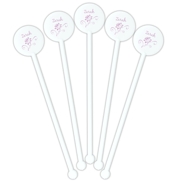 Lotus Flowers White Plastic 5.5" Stir Stick - Fan View