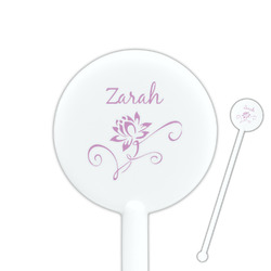 Lotus Flowers 5.5" Round Plastic Stir Sticks - White - Double Sided (Personalized)
