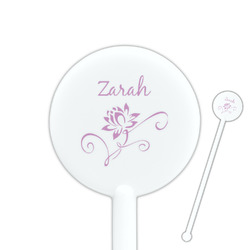 Lotus Flowers 5.5" Round Plastic Stir Sticks - White - Single Sided (Personalized)