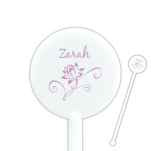 Custom Lotus Flowers 5.5" Round Plastic Stir Sticks - White - Double Sided (Personalized)