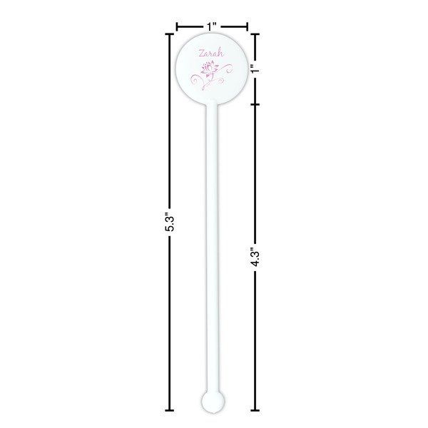 Lotus Flowers White Plastic 5.5" Stir Stick - Round - Dimensions