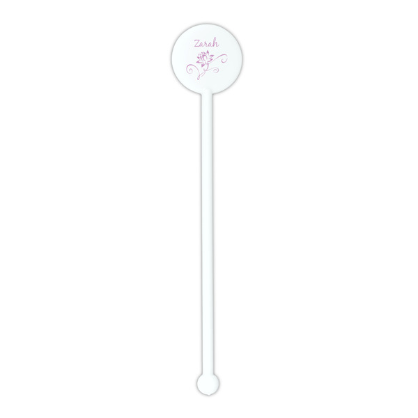 Lotus Flowers White Plastic 5.5" Stir Stick - Round - Single Stick