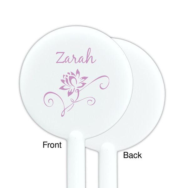 Lotus Flowers White Plastic 5.5" Stir Stick - Single Sided - Round - Front & Back