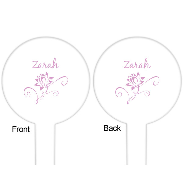 Lotus Flowers White Plastic 6" Food Pick - Round - Double Sided - Front & Back