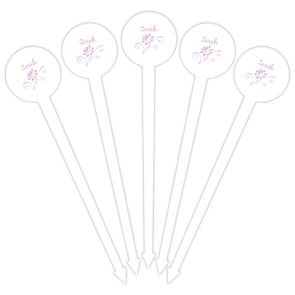 Lotus Flowers White Plastic 6" Food Pick - Round - Fan View