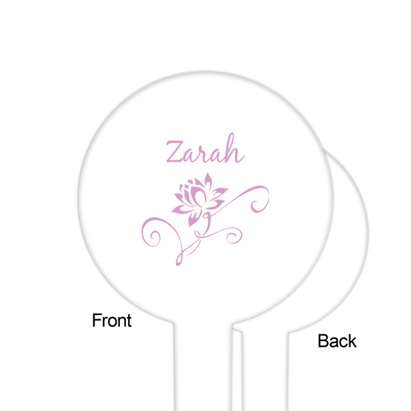 Lotus Flowers White Plastic 6" Food Pick - Round - Single Sided - Front & Back