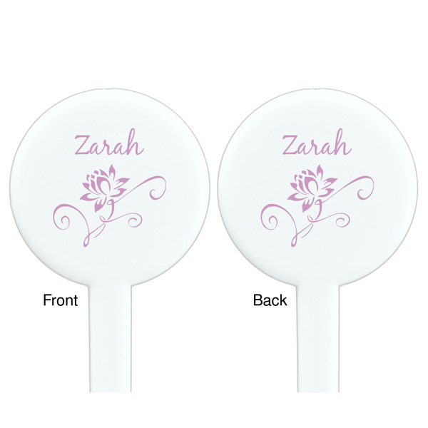 Lotus Flowers White Plastic 7" Stir Stick - Double Sided - Round - Front & Back