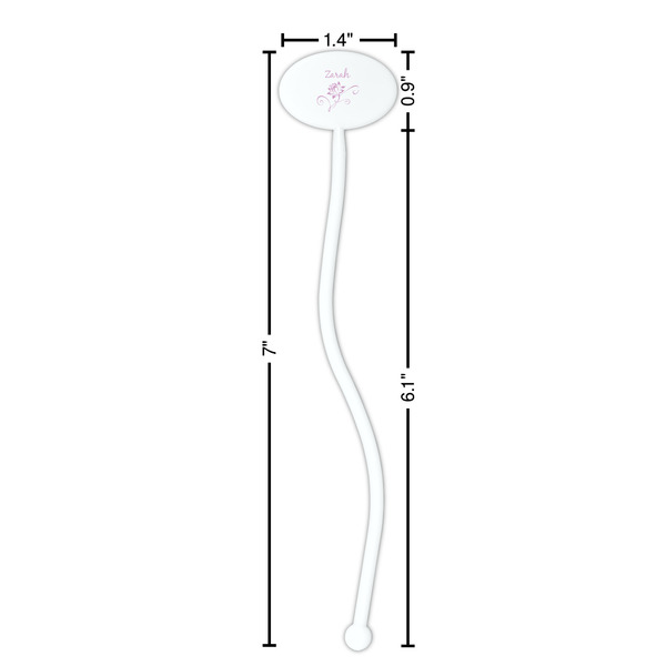 Lotus Flowers White Plastic 7" Stir Stick - Oval - Dimensions