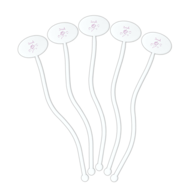 Lotus Flowers White Plastic 7" Stir Stick - Oval - Fan