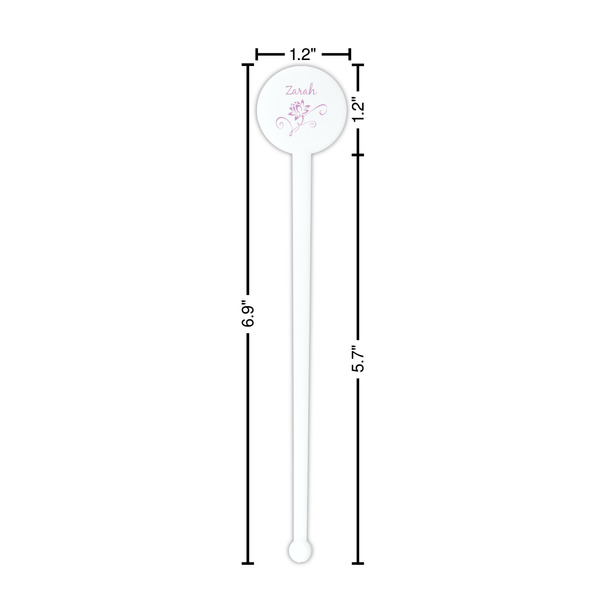 Lotus Flowers White Plastic 7" Stir Stick - Round - Dimensions