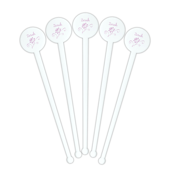 Lotus Flowers White Plastic 7" Stir Stick - Round - Fan View