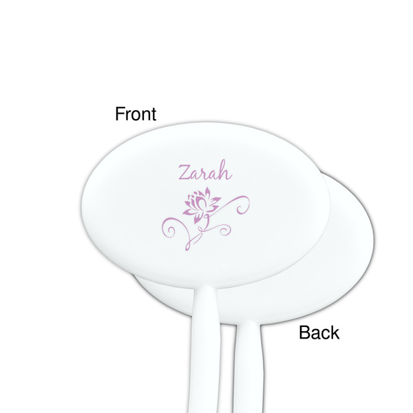 Lotus Flowers White Plastic 7" Stir Stick - Single Sided - Oval - Front & Back