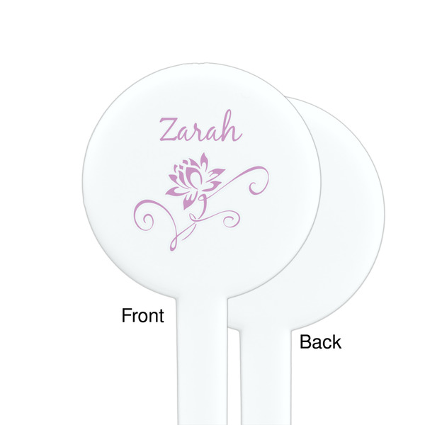 Lotus Flowers White Plastic 7" Stir Stick - Single Sided - Round - Front & Back