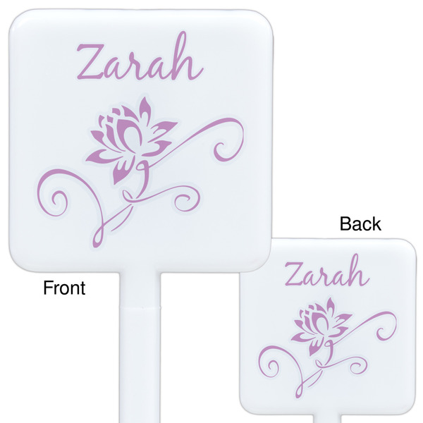 Lotus Flowers White Plastic Stir Stick - Double Sided - Approval