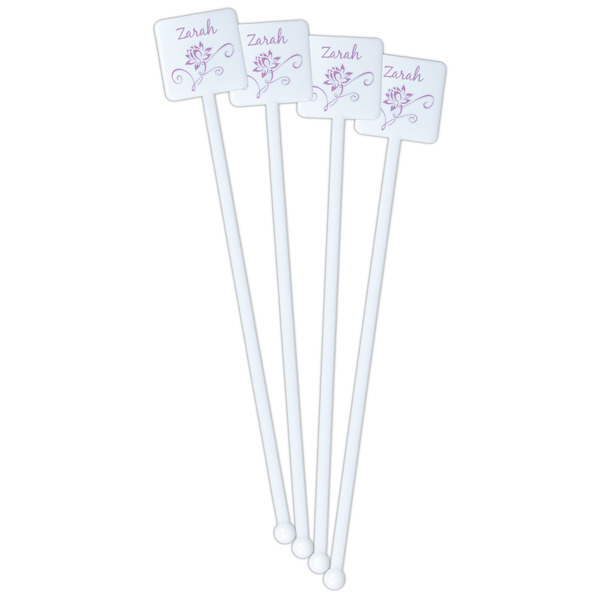 Lotus Flowers White Plastic Stir Stick - Double Sided - Square - Front