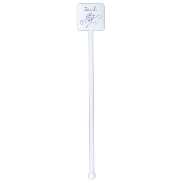 Lotus Flowers White Plastic Stir Stick - Double Sided - Square - Single Stick