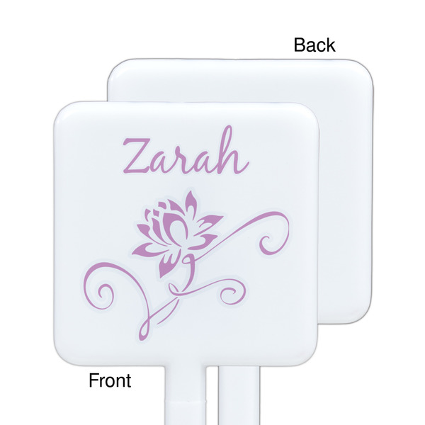 Lotus Flowers White Plastic Stir Stick - Single Sided - Square - Approval