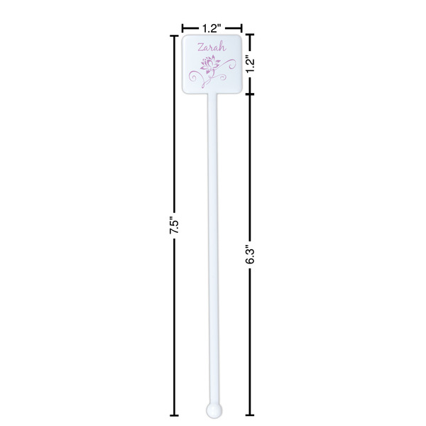 Lotus Flowers White Plastic Stir Stick - Square - Dimensions