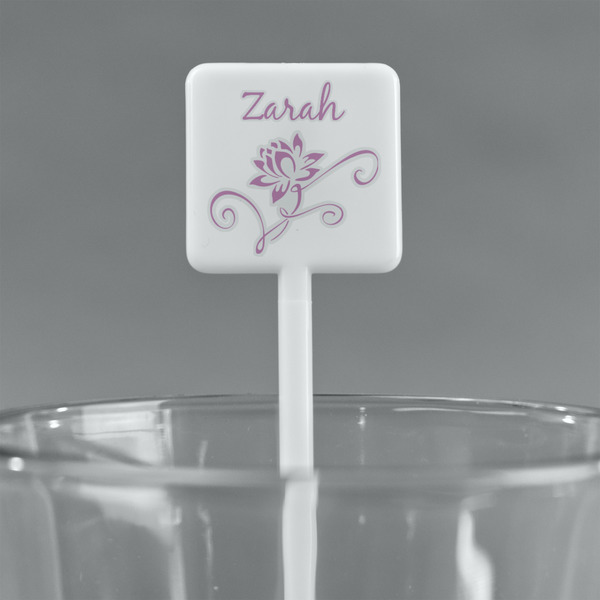 Lotus Flowers White Plastic Stir Stick - Square - Main