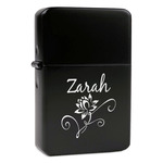 Lotus Flowers Windproof Lighter - Black - Single Sided & Lid Engraved (Personalized)