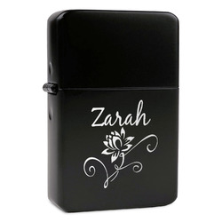 Lotus Flowers Windproof Lighter - Black - Single Sided (Personalized)