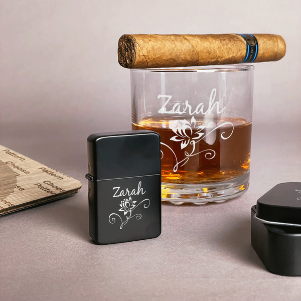 Lotus Flowers Windproof Lighters - Black - In Context