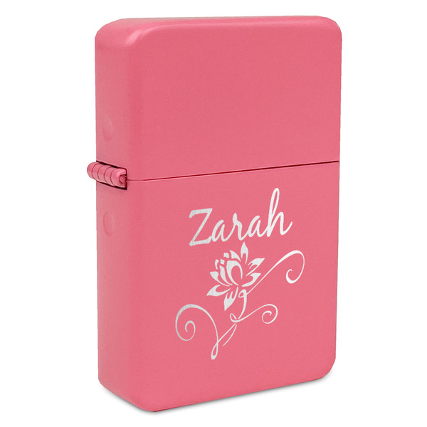 Custom Lotus Flowers Windproof Lighter - Pink - Double Sided & Lid Engraved (Personalized)