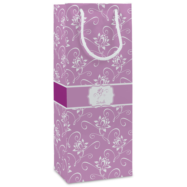 Custom Lotus Flowers Wine Gift Bags - Gloss (Personalized)