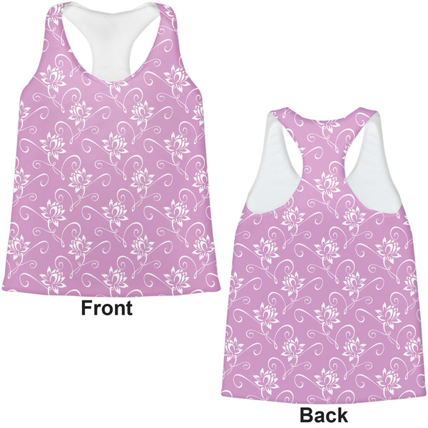 Lotus Flowers Womens Racerback Tank Tops - Medium - Front and Back