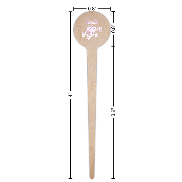 Lotus Flowers Wooden 4" Food Pick - Round - Dimensions