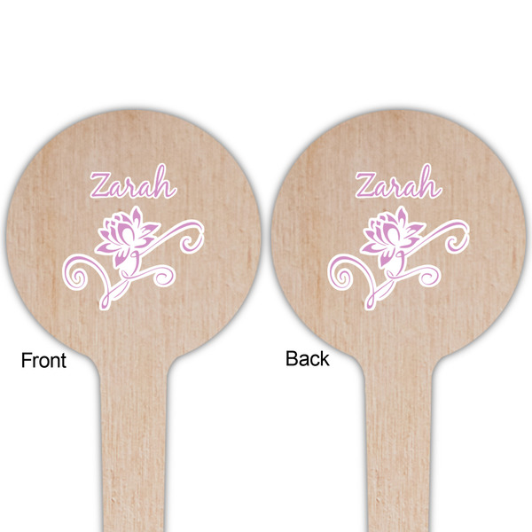 Lotus Flowers Wooden 4" Food Pick - Round - Double Sided - Front & Back