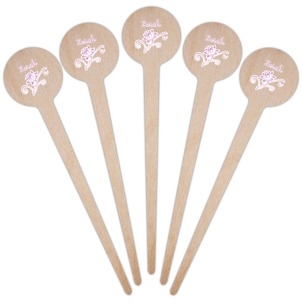 Lotus Flowers Wooden 4" Food Pick - Round - Fan View