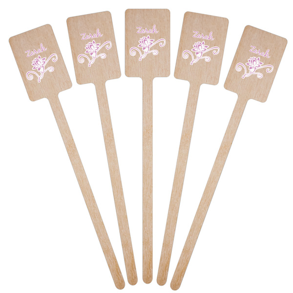 Lotus Flowers Wooden 6.25" Stir Stick - Rectangular - Fan View