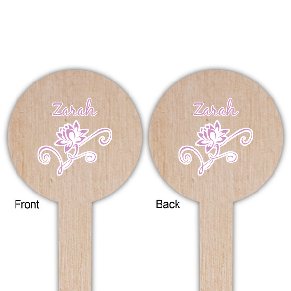 Lotus Flowers Wooden 6" Food Pick - Round - Double Sided - Front & Back