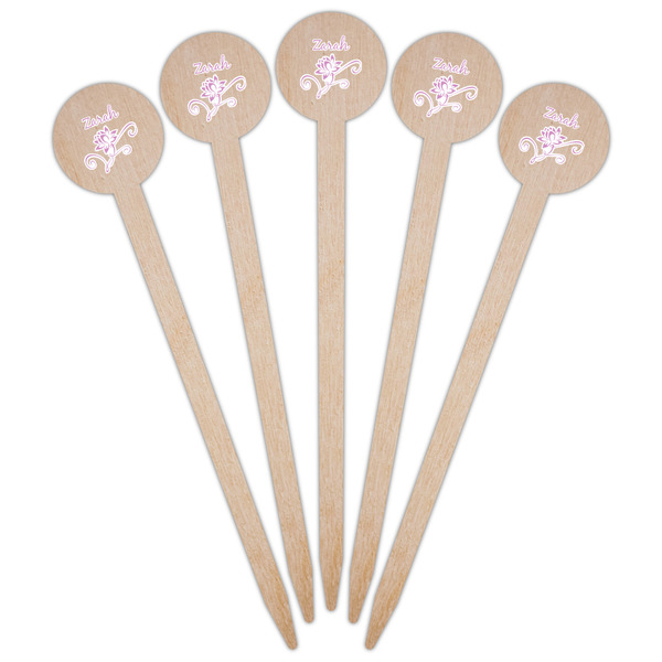 Lotus Flowers Wooden 6" Food Pick - Round - Fan View