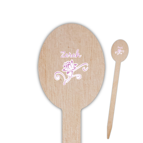 Custom Lotus Flowers Oval Wooden Food Picks (Personalized)