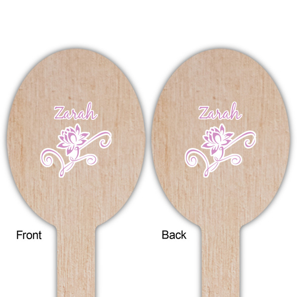 Lotus Flowers Wooden Food Pick - Oval - Double Sided - Front & Back