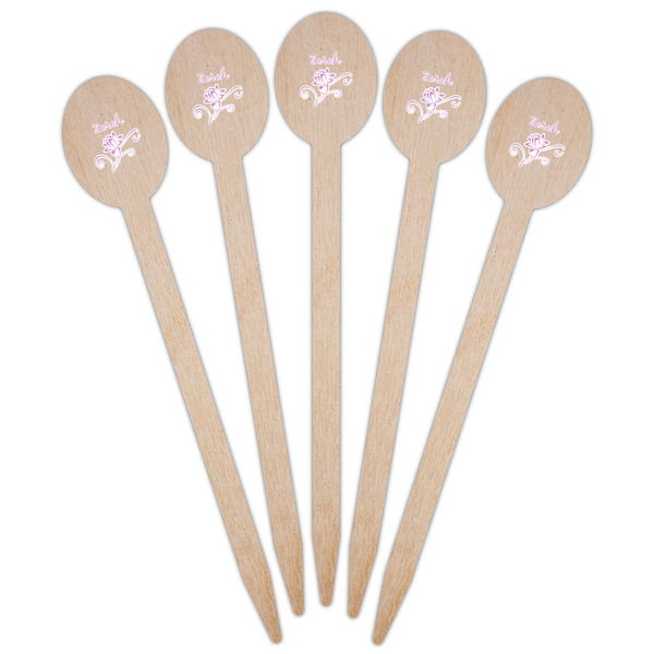 Lotus Flowers Wooden Food Pick - Oval - Fan View