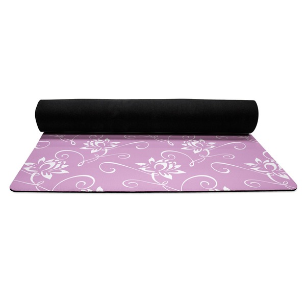 Lotus Flowers Yoga Mat Rolled up Black Rubber Backing