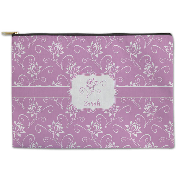 Custom Lotus Flowers Zipper Pouch - Large - 12.5"x8.5" (Personalized)