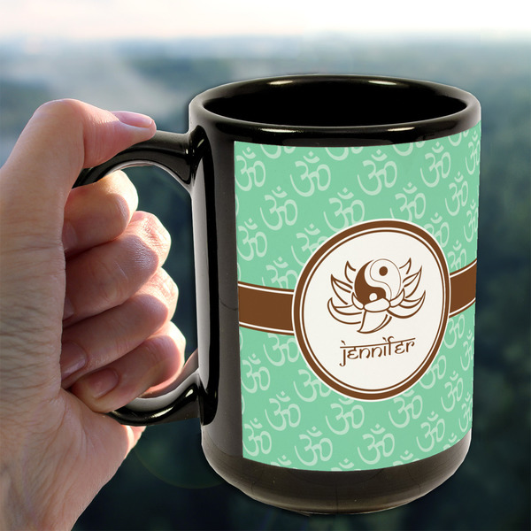 Om 15oz. Black Mug - LIFESTYLE