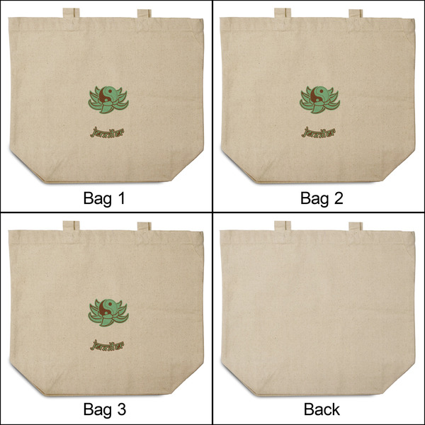 Om 3 Reusable Cotton Grocery Bags - Front & Back View
