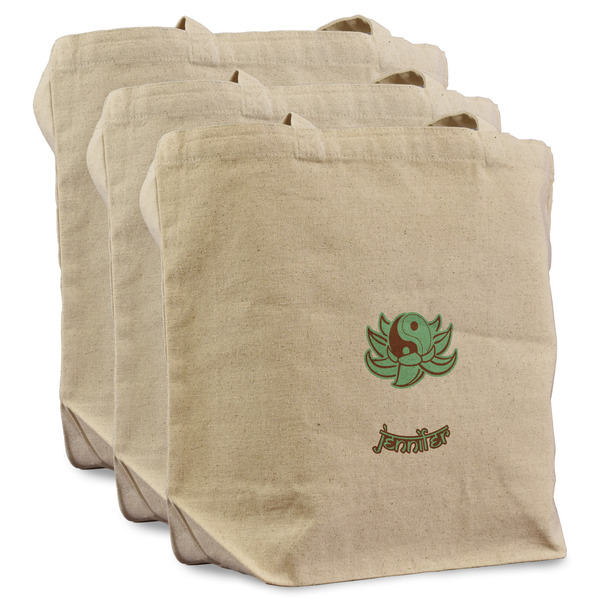 Custom Om Reusable Cotton Grocery Bags - Set of 3 (Personalized)