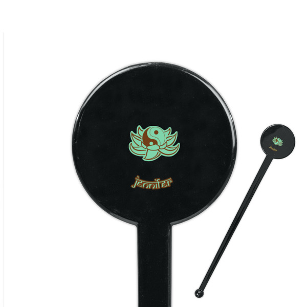 Custom Om 7" Round Plastic Stir Sticks - Black - Single Sided (Personalized)