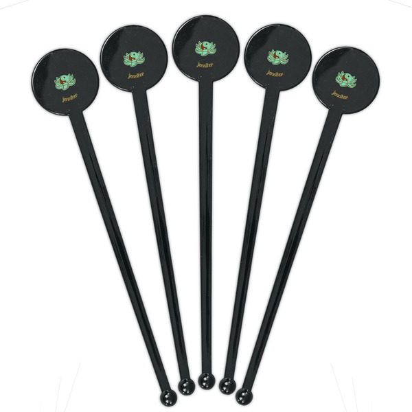 Om Black Plastic 7" Stir Stick - Round - Fan View