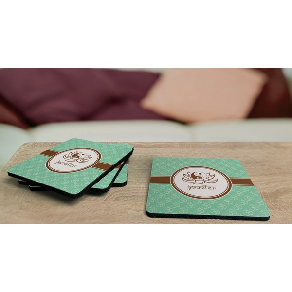 Om Coaster Rubber Back - On Coffee Table
