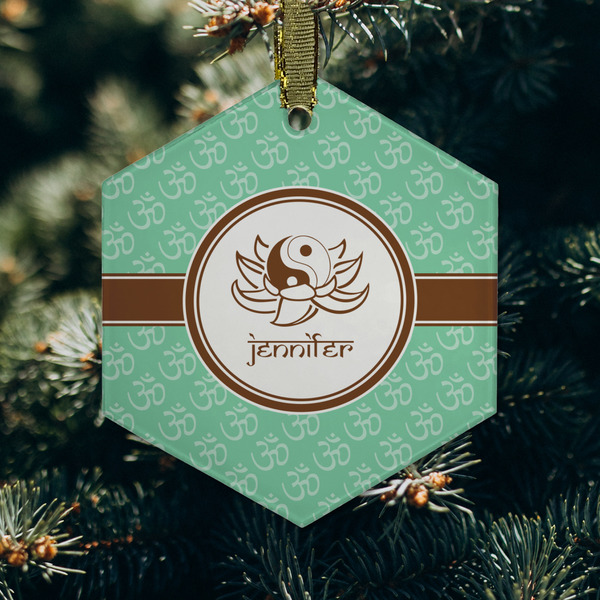 Om Frosted Glass Ornament - Hexagon (Lifestyle)