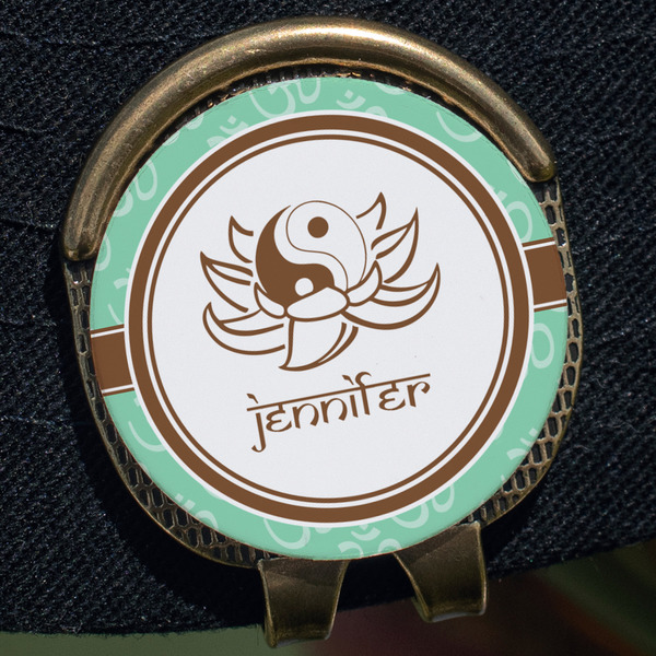 Om Golf Ball Marker Hat Clip - Gold - Close Up