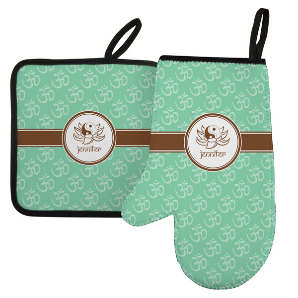 Custom Om Left Oven Mitt & Pot Holder Set w/ Name or Text